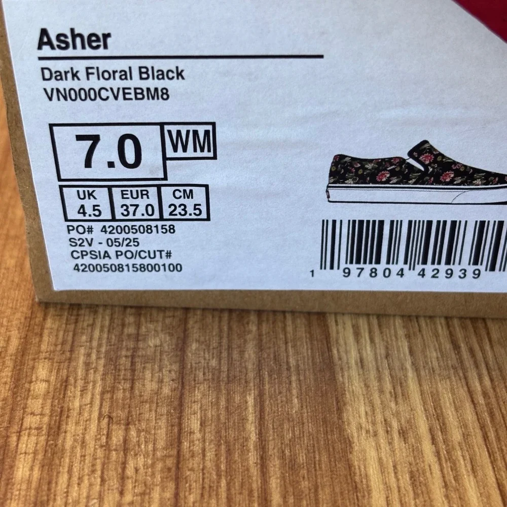 Vans Asher Slip On Womens 7 Dark Floral Black VN000CVEBM8 Floral Canvas NEW